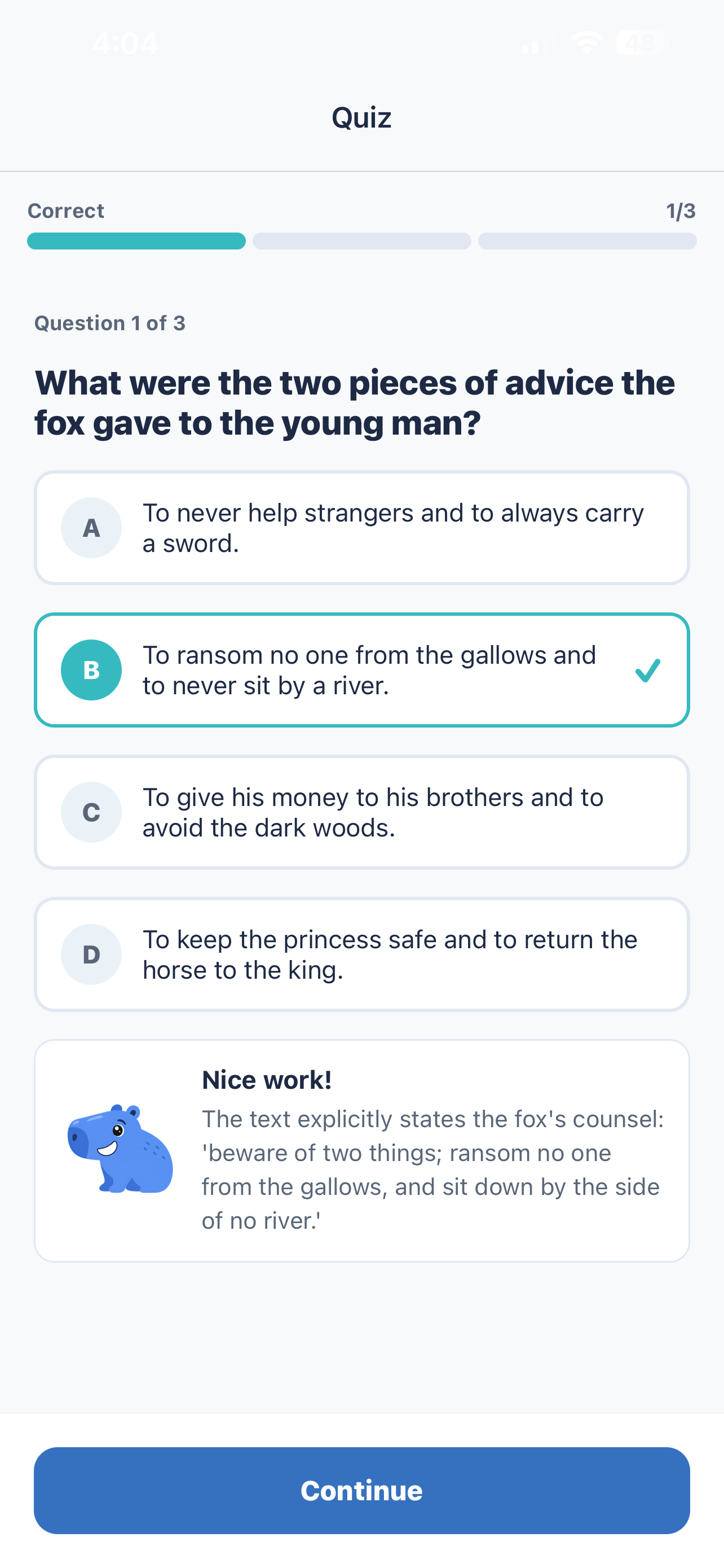 ReDirect quiz screen